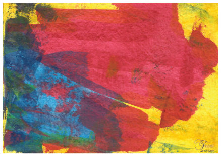 Close-up of a canvas with abstract colourful brush strokes